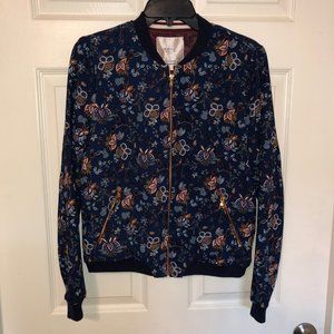 Zara Trafaluc Floral Bomber Jacket Sz S Rose Gold